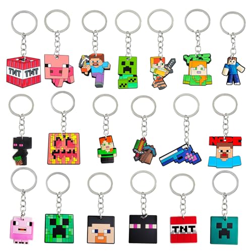 Guidre Mine-craft-Schlüsselanhänger 19 Stück Schlüsselanhänger Kinder Spiel Schlüsselanhänger,Schlüsselbund Anime Figur Anhänger Schultasche Decor Key Ring Schlüsselanhänger Mitgebsel Kindergeburtstag von Guidre