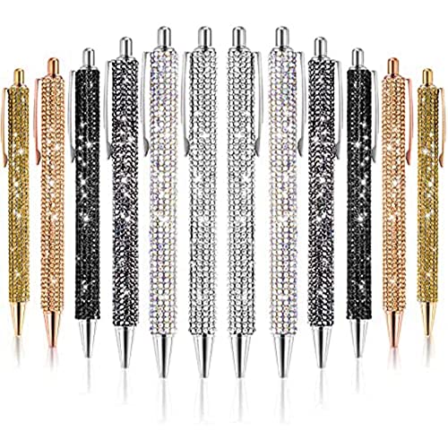 Guihydur 12 StüCk Bling Pen Bulk Metall Kugelschreiber Diamant Stift Crystal Press Einziehbare Schwarze Tinte 0,7 Mm Kugelschreiber 6 Farben von Guihydur