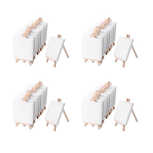 Guihydur 4 x 4 Mini Lein Wand und 8 x 16 cm Mini Staffelei Set Malerei und Malerei Schule Student Kunst Bedarf, 48 Packungen von Guihydur