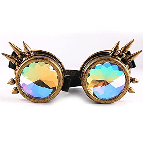 1 x Kaleidoskop Brille, Steampunk Niet Dekoration Brille, Winddichte Vintage Gothic Rave Brille mit Regenbogen Kristall Linsen, für Halloween Weihnachten Cosplay Tanzparty Musikfestival von Guillala