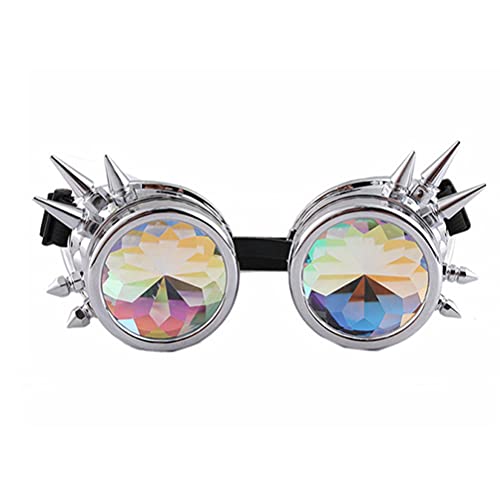 1 x Kaleidoskop Brille, Steampunk Nieten Dekoration Brille, Winddicht Vintage Gothic Rave Brille mit Regenbogen Kristall Linsen, für Halloween Weihnachten Cosplay Tanz Party Musik Festival von Guillala