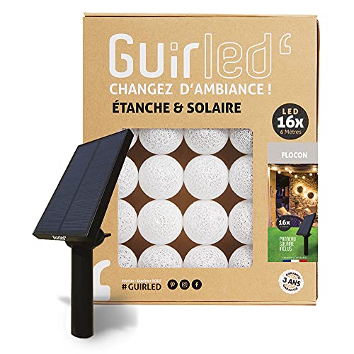 GuirLED - Außengirlande mit Lichtkugeln LED-Guinguette - Wasserdicht IP65 - Hocheffizientes Solarpanel - Automatisches EIN/AUS - 16 Kugeln 3 m- Flokon von GuirLED