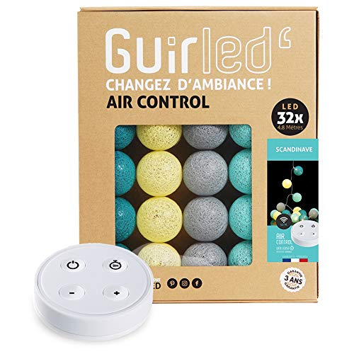 GuirLED - LED Baumwollkugeln Lichterkette USB - Drahtlose Fernbedienung - Baby Nachtlicht 2h - Dual USB 2A Netzteil enthalten - 4 Intensitäten – 32 Kugeln 3.2m - Skandinavisch von GuirLED