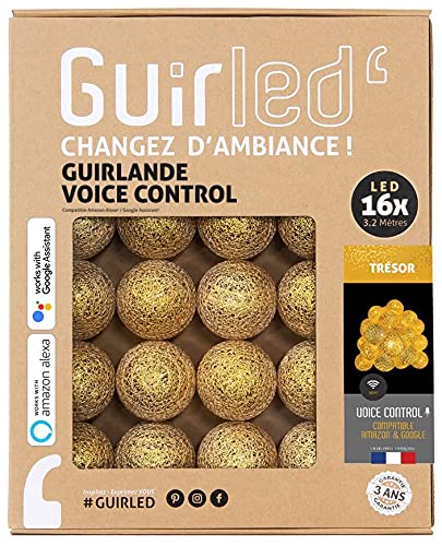 GuirLED - LED Baumwollkugeln Lichterkette WIFI USB - Sprachsteuerung - Connected Home - Amazon Alexa & Google Assistant - 2xUSB-Netzadapter enthalten - 16 Kugeln 1,6m - Schatztruhe von GuirLED