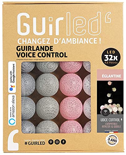 GuirLED - LED Baumwollkugeln Lichterkette WIFI USB - Sprachsteuerung - Connected Home - Amazon Alexa & Google Assistant - 2xUSB-Netzadapter enthalten - 32 Kugeln 3,2m - Eglantine von GuirLED