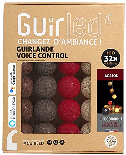 GuirLED - LED Baumwollkugeln Lichterkette WIFI USB - Sprachsteuerung - Connected Home - Amazon Alexa & Google Assistant - 2xUSB-Netzadapter enthalten - 32 Kugeln 3,2m - Mahagoni von GuirLED