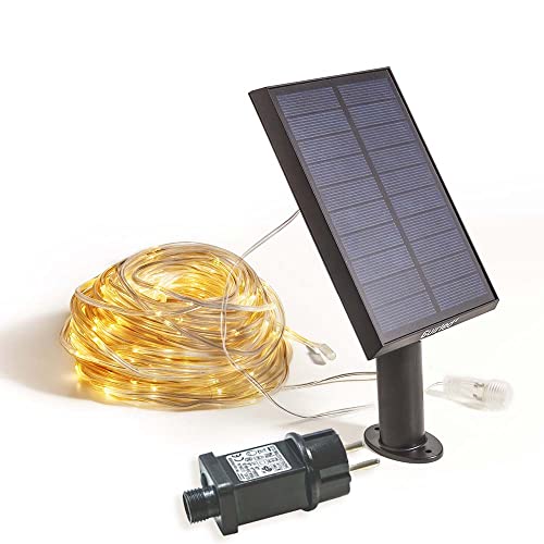 GuirLED - Mini-LED-Lichterkette für den Außenbereich – wasserdicht IP65 – Hocheffizientes Solarmodul – Automatisches Ein-/Ausschalten – 200 LEDs – Silber-Filament von GuirLED