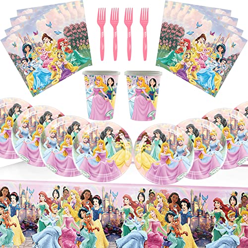 ZGYJ-EU 51 Pcs Prinzessin Gebutstag Party Set, Partygeschirr Geburtstag, Party Dekoration Prinzessin Mädchen Party Teller Becher Servietten Tischdecke Kindergeburtstag Deko für 10 Personen von Gujey