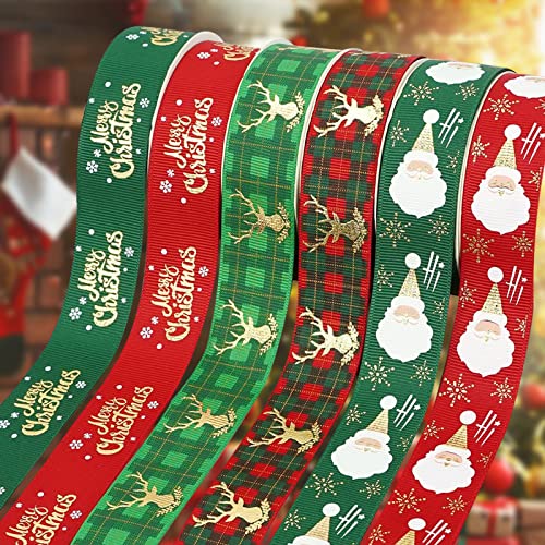 10 Rollen Rot&Grün Weihnachtsbänder, Geschenkbänder Ripsband Bandstreifen Geschenkband Weihnachtsband Weihnachten Geschenk Kuchenverpackung Weihnachtsdekor Bandriemen 9 m von Gukasxi