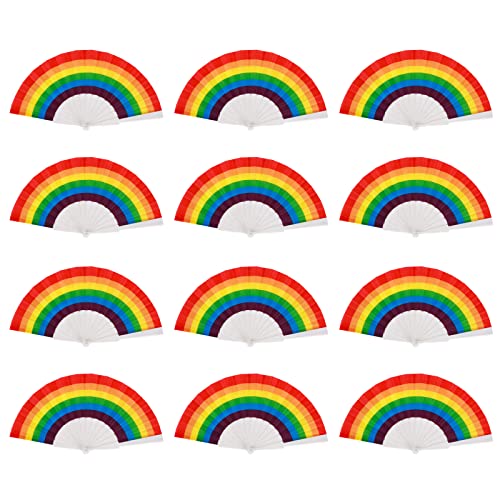 12 Stück Falten Handfächer, Regenbogen-FansTanz Dekoration Hand fächer Sommer Regenbogenfächer Dekorationen Faltfächer, Homosexuell Stolz Handheld faltbare Fans LGBTQ Stolz Monat Zubehör von Gukasxi