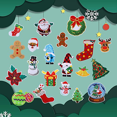 20 Stück Weihnachten bestickte Applikationen, Weihnachten Aufnäher Bestickte Aufbügeln Patches Weihnachten Bestickte Flicken Patches für Weihnachten, Festival, Party, Stoff, Hut, DIY Dekoration von Gukasxi