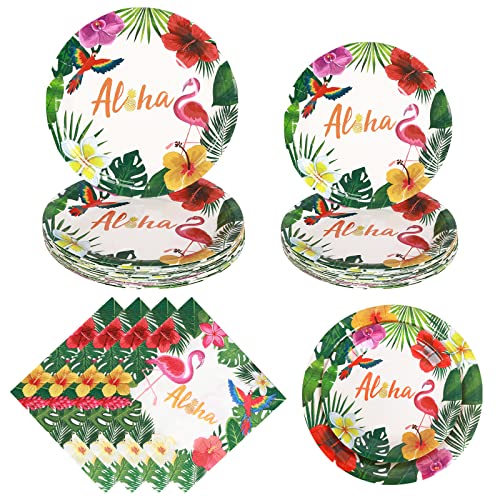 24 Gäste 72PCS Flamingo Party Geschirr Zubehör - Tropische Luau Partydekorationen Geschirr Set Abendessen Dessert Teller Servietten für Mädchen Kinder Geburtstag Babydusche (grün 1) von Gukasxi