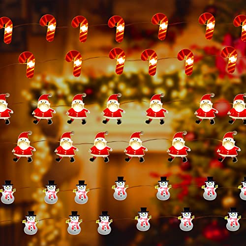 3 Stück Weihnachtslichterkette, 7FT 20 LED Weihnachtsbaum Zuckerstange Weihnachtsmann Lichterkette Warmweiß Weihnachts LED Lichterkette Batteriebetrieben für Haus Außen Garten Weihnachts Dekoration von Gukasxi