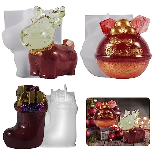 3Pcs Weihnachten 3D Kerzenform Silikonform Silikon Kerzen Formen Gießen, DIY Handgemachte Kerzen Gießform 3D Weihnachten Candle Silikonformen, Kerzen Seifenform Für Handarbeit Ornamente Duftkerze von Gukasxi