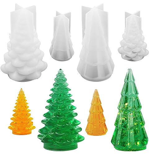 4 Stück Kerzenform Silikonform Weihnachtsbaum 3D Kerzenformen Weihnachten Kerzen Gießform Seifenform Weihnachtsbaum Kerzenform zum Gießen Silikon Set für DIY Seife Schokolade Kerzenherstellung von Gukasxi