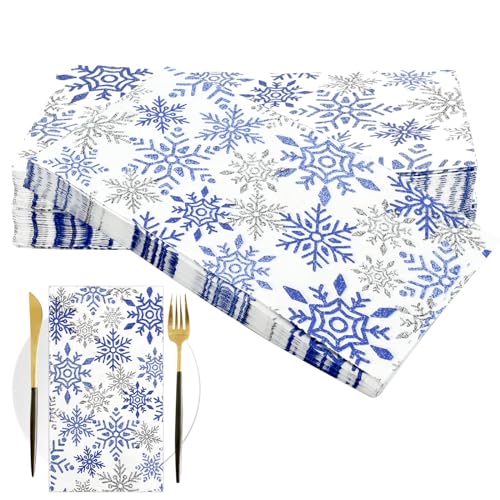 40 Stück Weihnachten Servietten Schneeflocken Blau Winter Wonderland Paper Napkins Papierservietten Party Servietten Party Tableware Set Weihnachtliche Winter Party Tischdekorationen von Gukasxi