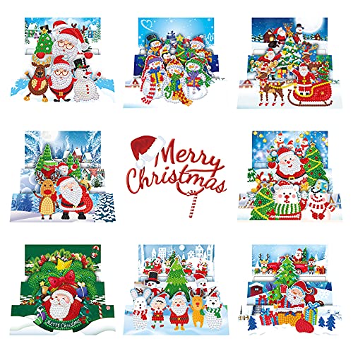 8 Pack Weihnachtskarten 5D DIY Diamantgemälde Geschenkkarte DIY Diamant Painting Weihnachtskarten mit Weihnachtsmann Weihnachtsbaum Schneemann Grußkarten DIY Geschenk für Urlaub Freunde Familie von Gukasxi