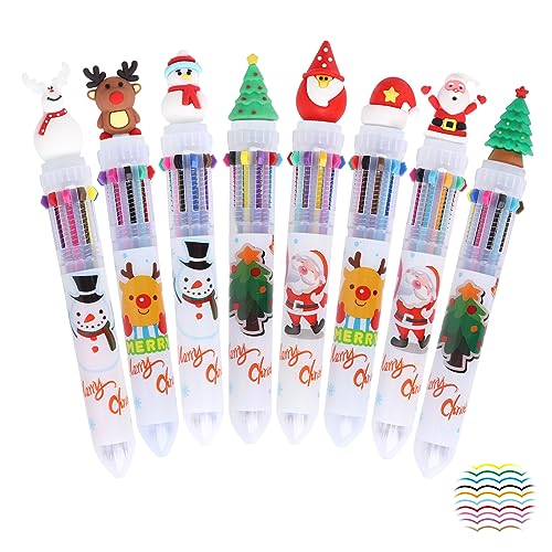 8 Stück Weihnachten Multicolor Kugelschreiber, 10-in-1 Druckkugelschreiber, Weihnachtsmann Rentier Weihnachtsbaum Schneemann Kugelschreiber, Weihnachten Party Favor Geschenk Schule Büro Schreibwaren von Gukasxi