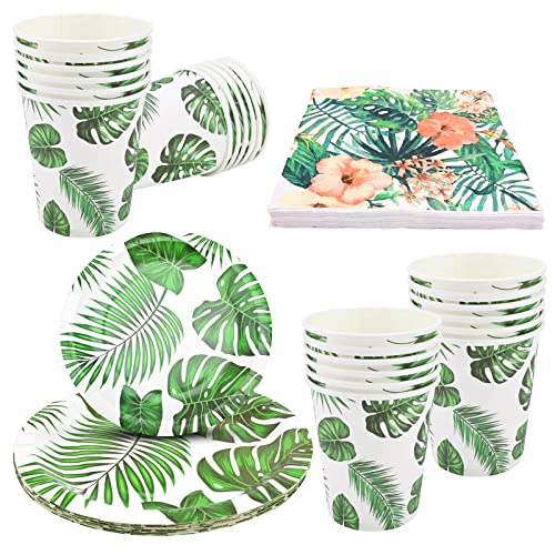 96Pcs Hawaiian Party Tableware Set for 24 Guests,Palm Leaf Party Supplies Packs Luau Party Palm Leaves Paper Plates Cups Napkins Dinnerware Set for Tropical Jungle Beach Summer Birthday Party Decor von Gukasxi