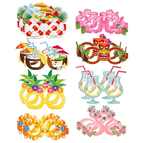 Gukasix 16 Stück hawaiianische lustige Brillen Sommer Aloha Luau Party Papier Brillenrahmen Tropische Party Foto Booth Requisiten Brillen Rahmen Dekoration Fiesta Party Fancy Favors Supplies Supplies von Gukasxi