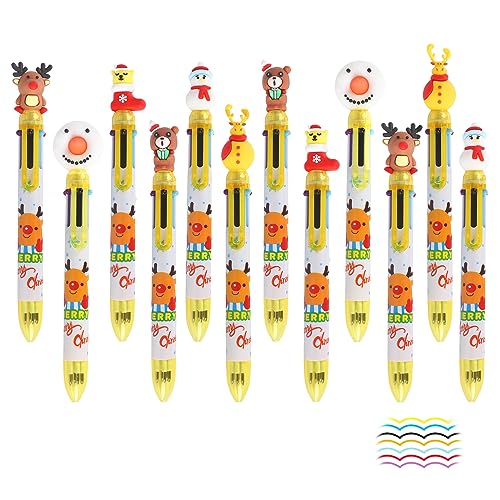 Gukasxi 12 Stück Weihnachten Mehrfarbiger Kugelschreiber, Weihnachten 6 in 1 Versenkbare Kugelschreiber 0.5mm Mehrfarbiger Stifte, Weihnachten Retractable Stifte für Büro, Schulbedarf, Kinder,Geschenk von Gukasxi