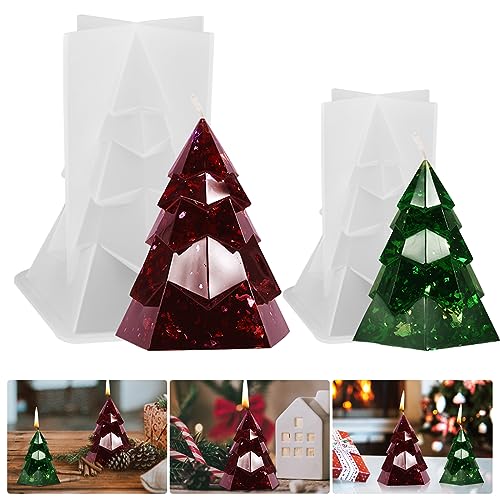 Gukasxi 2 Stück Weihnachtsbaum Kerze Formen, 3D Weihnachtsbaum Silikonformen für Fondant Kuchen, Aromatherapie Kerze, Schokolade, Seife, Epoxidharz Formen für DIY Weihnachtsdekoration (Stil B) von Gukasxi