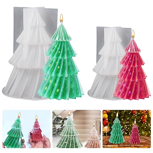 Gukasxi 2 Stück Weihnachtsbaum Kerze Formen, 3D Weihnachtsbaum Silikonformen für Fondant Kuchen, Aromatherapie Kerze, Schokolade, Seife, Epoxidharz Formen für DIY Weihnachtsdekoration (Stil D) von Gukasxi