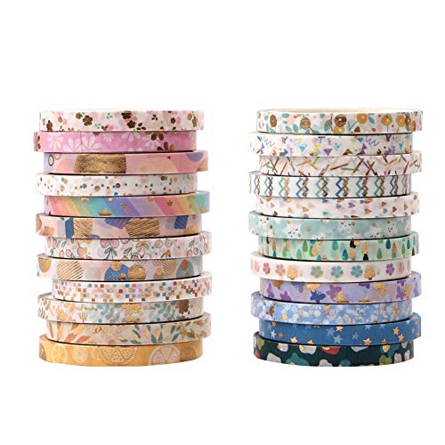 Gukasxi 24 Rollen Washi Tape Set, 4M Washi Masking Tape, Dekorative Klebeband mit 24 verschiedenen Muster zum Verschönern von Karten, Briefumschlägen, Geschenken und Fotoalben Gleichermaßen Geeignet von Gukasxi