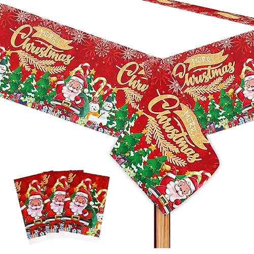 Gukasxi 3 Stück Weihnachten Tischdecke Rot Weihnachtstischdecke Abwaschbar Tischdecke Weihnachts Rechteckige Tischtuch wasserdichte Einweg Party Tischdecken Weihnachten Tischdeko 108 x 180 cm von Gukasxi