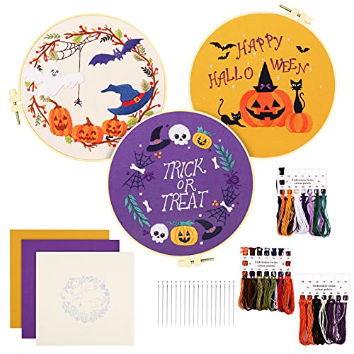 Gukasxi 3er Pack Halloween Sticksets, Kreuzstichset für Anfänger Erwachsene DIY Halloween Kürbis Kranz Bastelset inklusive Stickschuppen und Stickwerkzeugen (A1) von Gukasxi