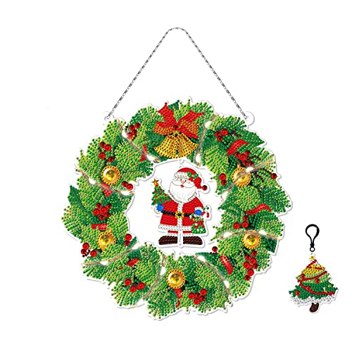 Gukasxi 5D Diamond Painting Wreath Kits with LED Lights String，Weihnachten Diamond Painting Garland Set Xmas Diamond Painting Hanging Wreath Decoration Handmade Diamond Painting Hanging Pendant von Gukasxi