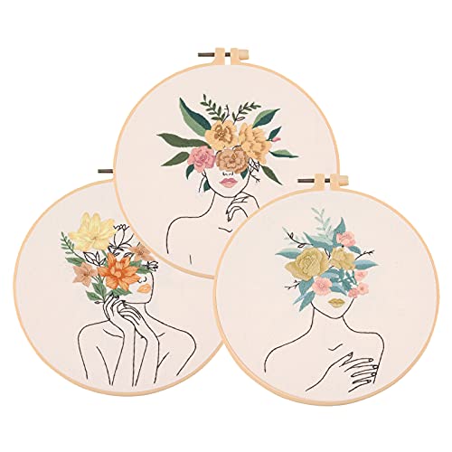 Gukasxi 3 Stück Anfänger Stickerei Set, Stickset für Mädchen, Stickerei-Kits für Mädchen online Art mit Blumenmuster, Stickset/Stickerei Set Kreuzstich originelles Körperkunst von Gukasxi