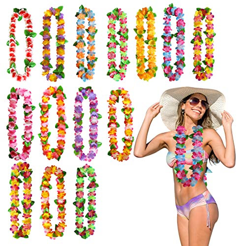 Gukasxi Hawaii Blume Lei, 14 Stücke Hawaii Bunten Girlanden Hawaii Luau Beach Party Kranz Hawaiianische Leis-Girlanden Hawaiikette für Luau Hawaiian Party Dekorationen Zubehör Photo Booth Props von Gukasxi