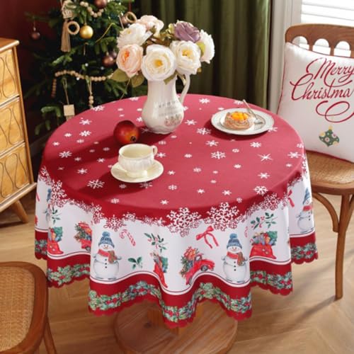 Gukasxi Rote Weihnachten Runde Tischdecken, 150cm Wasserdicht Kreisförmige Tischdecke, Weihnachten Schneeblume Tischdecken, für Familie Versammlungen Weihnachten Abendessen Urlaub Party Home Decor von Gukasxi