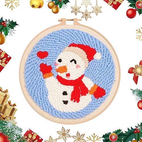 Gukasxi Stanznadel-Stickerei-Starter-Kit Stickerei Set Weihnachten Punch Needle Embroidery Starter Kit Stickset für Anfänger Kinder mit Anleitung Garn Stickrahmen Werkzeug (Schneemann) von Gukasxi