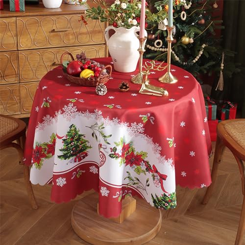 Weihnachten Tischdecke Rot Weihnachten Rund Φ150 cm Tischtuch Abwaschbare Polyester Weihnachten Tischläufer Tischtuch Tischwäsche Tischdekoration Tisch Decke für Esstisch Zuhause Hochzeit Festival von Gukasxi