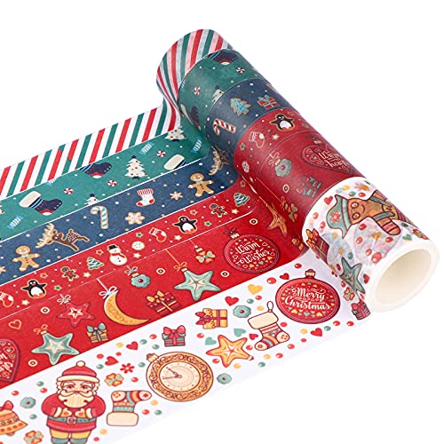 Gukasxi Weihnachten Washi Klebeband Set, 6 Rolle Weihnachten Dekoratives Klebeband Xmas Washi Tape Aufkleber Dekorative Masking Tape für DIY Handwerk Christmas Geschenkverpackung Scrapbooking von Gukasxi