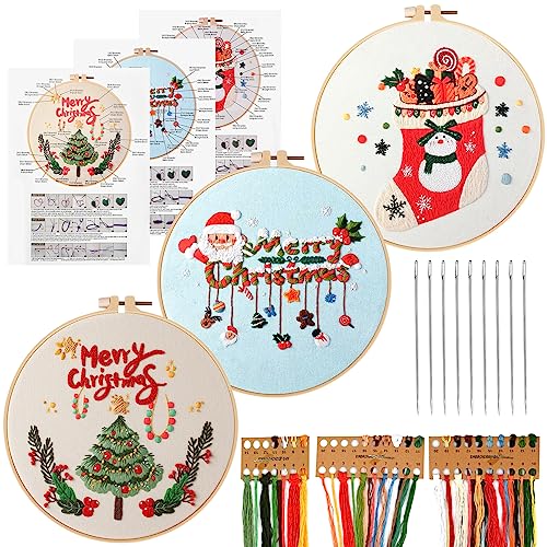 Stickerei Set Weihnachten Kreuzstich Set Vorgedruckt Weihnachten Stickerei Starter Set Embroidery Starter Kit mit Werkzeug Embroidery Cross Stitch for Beginners Adults Kids Weihnachtsgeschenke von Gukasxi