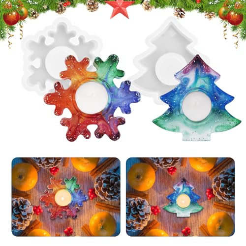 Weihnachten Kerzenständer Silikonform 2 Stück Weihnachtsbaum Silikonform Snowflake Silicone Moulds Candle Holder Christmas Candle Mold Candle Mould Silicone Set Epoxy Resin Moulds Christmas Decor von Gukasxi