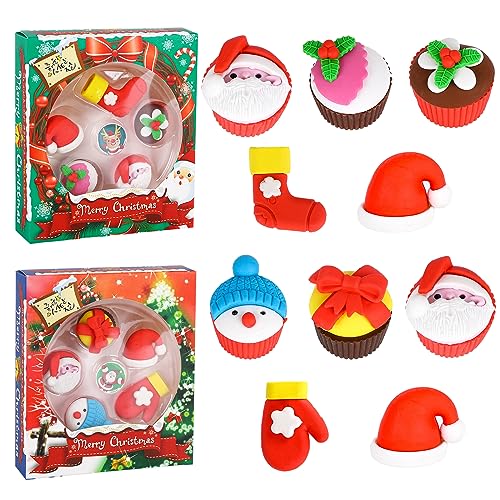 Weihnachten Radiergummi-Set, Cartoon Weihnachtsmuster Radiergummi für Kinder, 12 Stück Weihnachtsmann Schneemann Strumpf Neuheit Radiergummis, für Strumpf Füller Weihnachten Geschenke Schreibwaren von Gukasxi