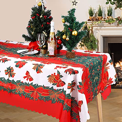 Weihnachten Tischdecke Abwaschbar Rechteckig Weihnachten Tischabdeckung Xmas Schleife Gedruckt Tischdecke Fest Tafeltuch für innen oder Auße Winterurlaub Weihnachten Home Party Decoration 150x180cm von Gukasxi