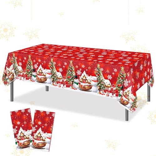 Weihnachten Tischdecke Dekoration 2 Stück Weihnachtstischdecke Rot Plastik Tischdecken Party Einweg Tischdecke 130x220cm Wasserdichtes Tischtuch Xmas Party Tischdeko Weihnachten von Gukasxi