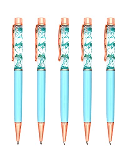 Gullor 5 Stück Floral Kugelschreiber Metall Blume Stift Dynamisch Liquid Flower Pen Schwarz Tinte Blau von Gullor