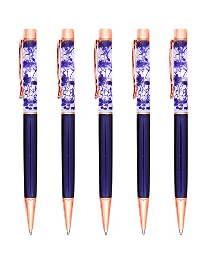 Gullor 5 Stück Floral Kugelschreiber Metall Blume Stift Dynamic Liquid Flower Pen Schwarz Tinte Lila von Gullor