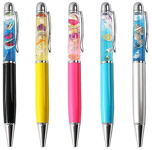 Gullor 5 Stück einziehbare Kugelschreiber, Bling Dynamic Floating Liquid Sand Glitter Pen, Ocean Series von Gullor