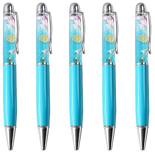 Gullor 5 Stück einziehbare Kugelschreiber, Bling Dynamic Floating Liquid Sand Glitter Pen, Ocean Series von Gullor