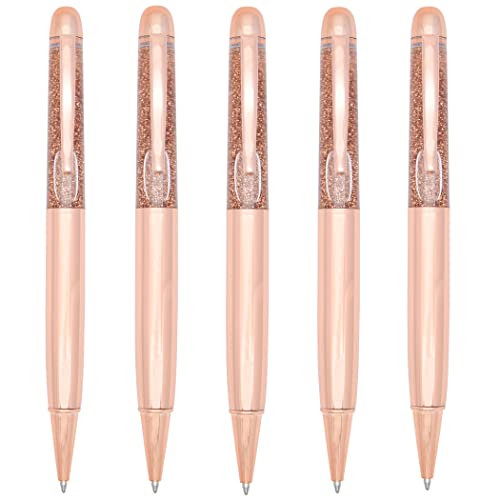 Gullor Buntes Goldpulver Treibsand einziehbarer Kugelschreiber, Bling Dynamic Floating Liquid Sand Glitter Pen, 5 Stück, Roségold von Gullor