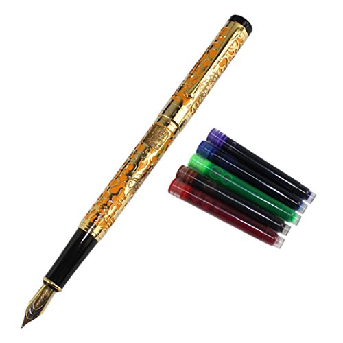 Gullor Erweiterte Füllfederhalter Jinhao 5000 Orange und Gold Dragon Jahr mit Geschenkkarton und Tintenpatronen von Gullor