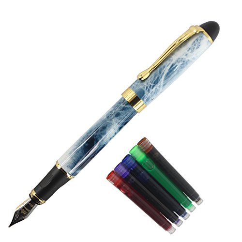 Gullor Füllfederhalter x450, Farbe: Dunkelblau und Gold marbre bleu stylo plume ensemble von Gullor