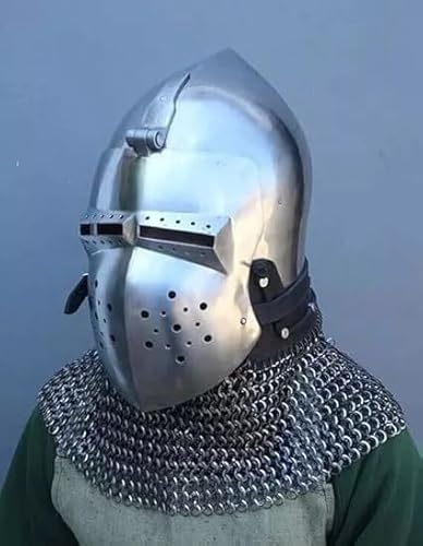 Gulvintilabcal Antiker Bascinet-Helm aus Stahl, 18 Gauge, mittelalterlicher Kampfschwein-Gesicht von Gulvintilabcal